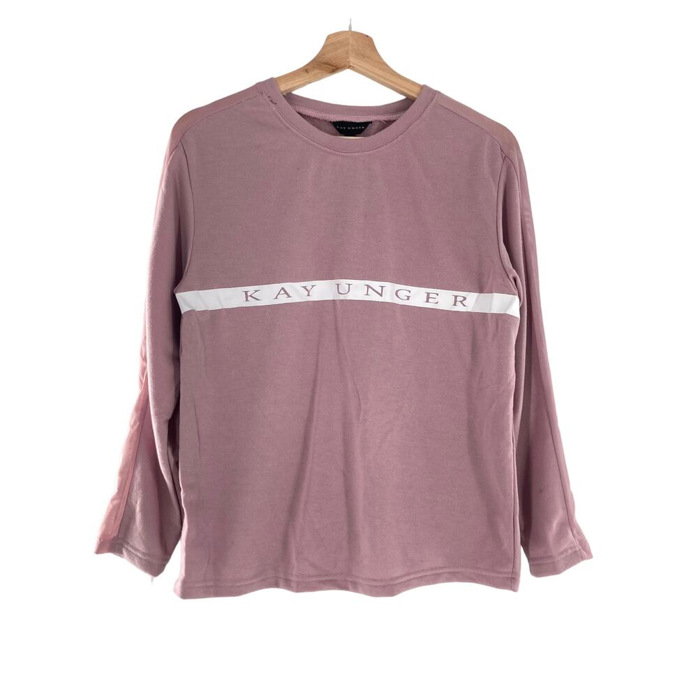 Kay Unger Logo Stripe Mesh Trim Pullover Sweatshirt Purple
